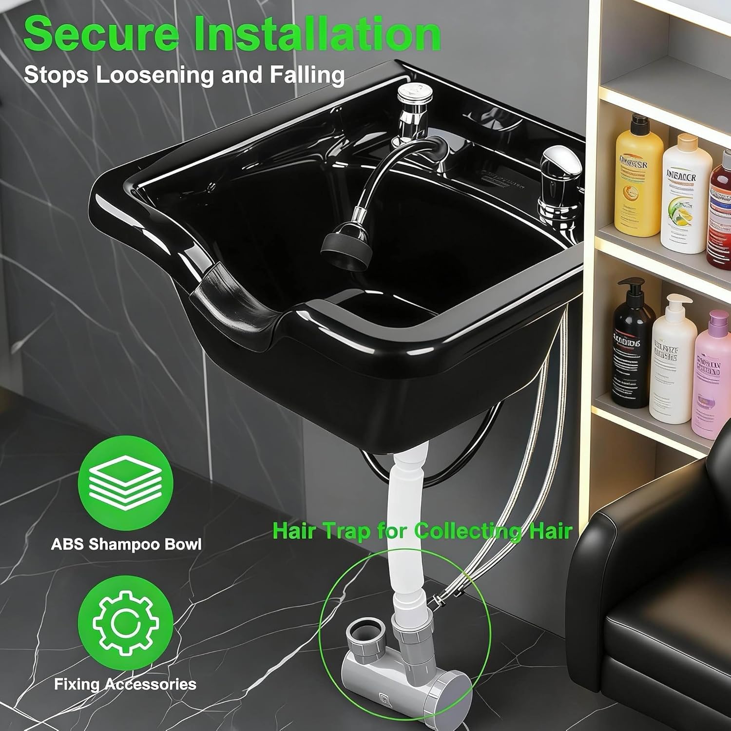 Shampoo Bowl for Salons, Hair Sink with Upgraded Leak-Proof Drain Kit, Portable Hair Washing Sink for Salon & Home, Hairs Backwash Basin Beauty Salon Equipment for Hairstylists