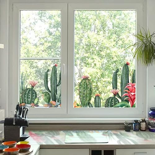 Adhesivo de acuarela floral para ventana, adhesivo estático, calcomanías de ventana de doble cara manchadas para decoración de puertas de ventanas