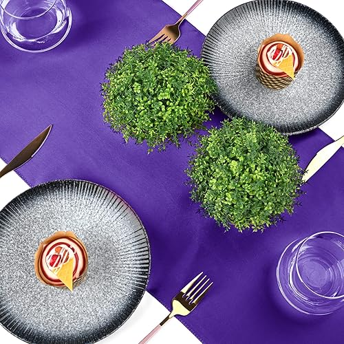 Miniatura 5 de Paquete de 10 caminos de mesa de satén de alta calidad morados de 12 x 108 pulgadas de largo para bodas, decoraciones para fiestas de cumpleaños