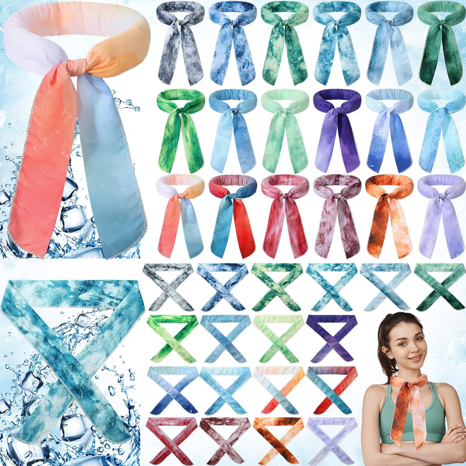 Lenwen Cooling Neck Wraps Tie Dye Ice Cooler Scarves Wrap Neck Cool Bandanas for Women Men Hot Weather Summer Outdoor
