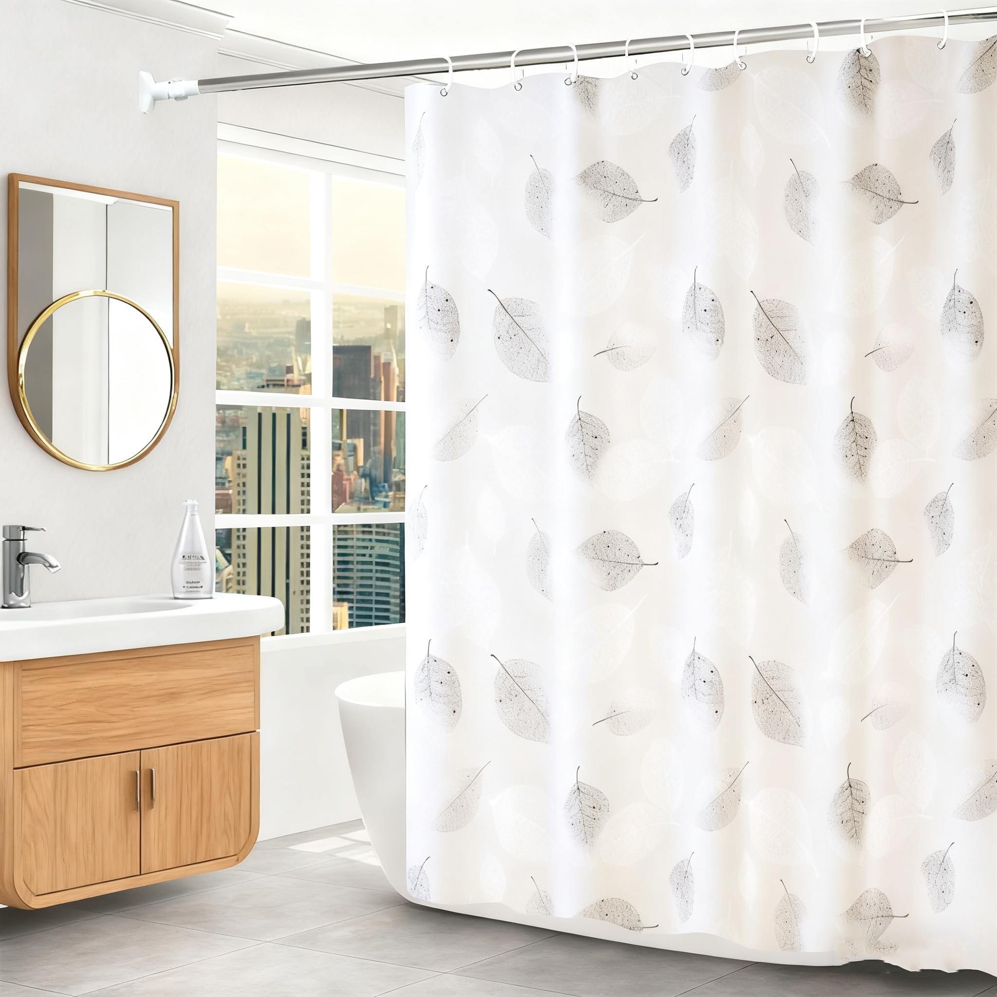 TGYIMENG Shower Curtain, Mould Proof and Mildew Resistant Washable Bathroom Curtains, Shower Curtain for Bathroom, Bath Curtains with Hooks, 180 x 180 cm (71 x 71 Inch), Leaves