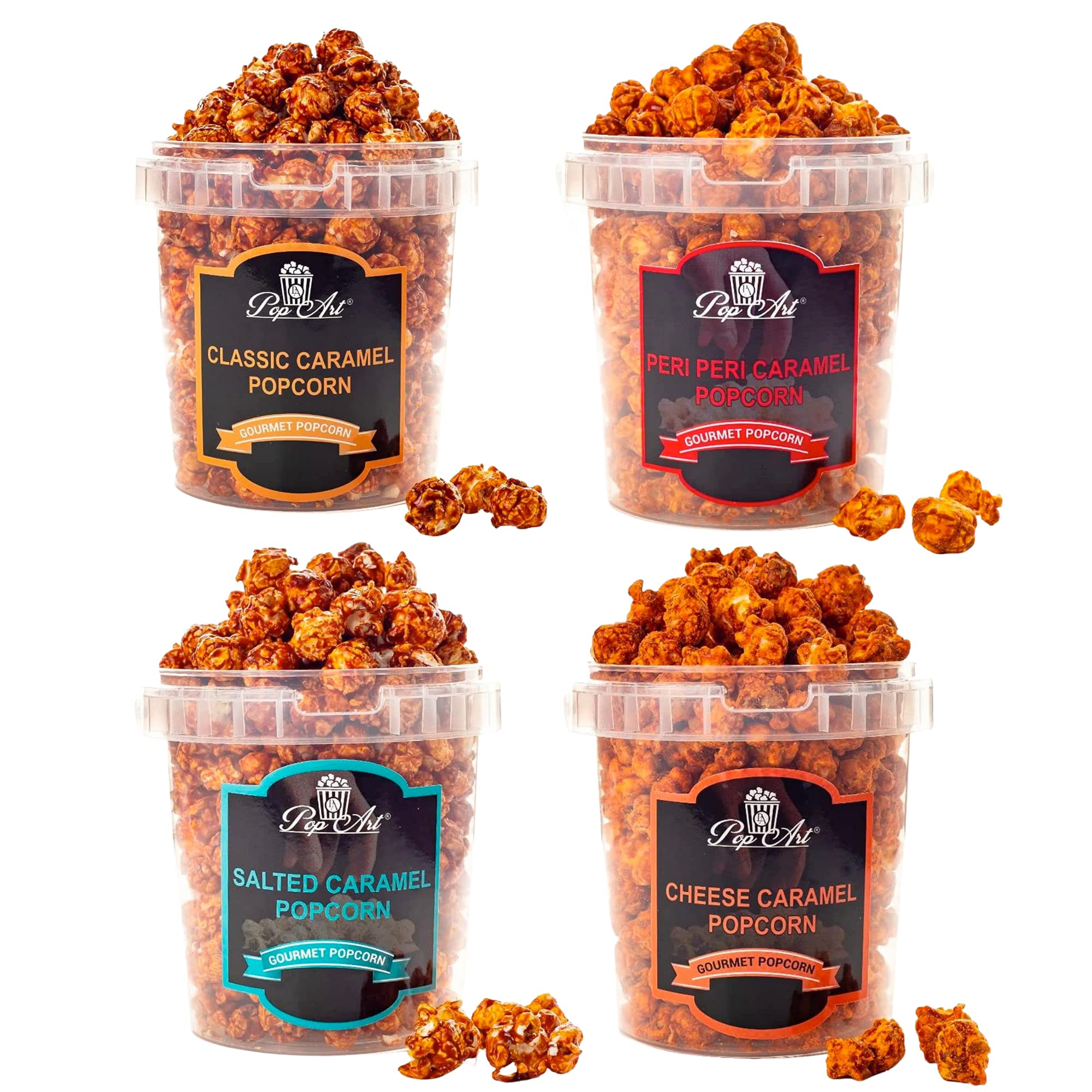 Combo of Classic, Cheese, Peri Per & Salted Caramel Popcorn Bucket | Ready to Eat | 4 Popcorn Bucket| Gourmet | 200GRM Each Flavour
