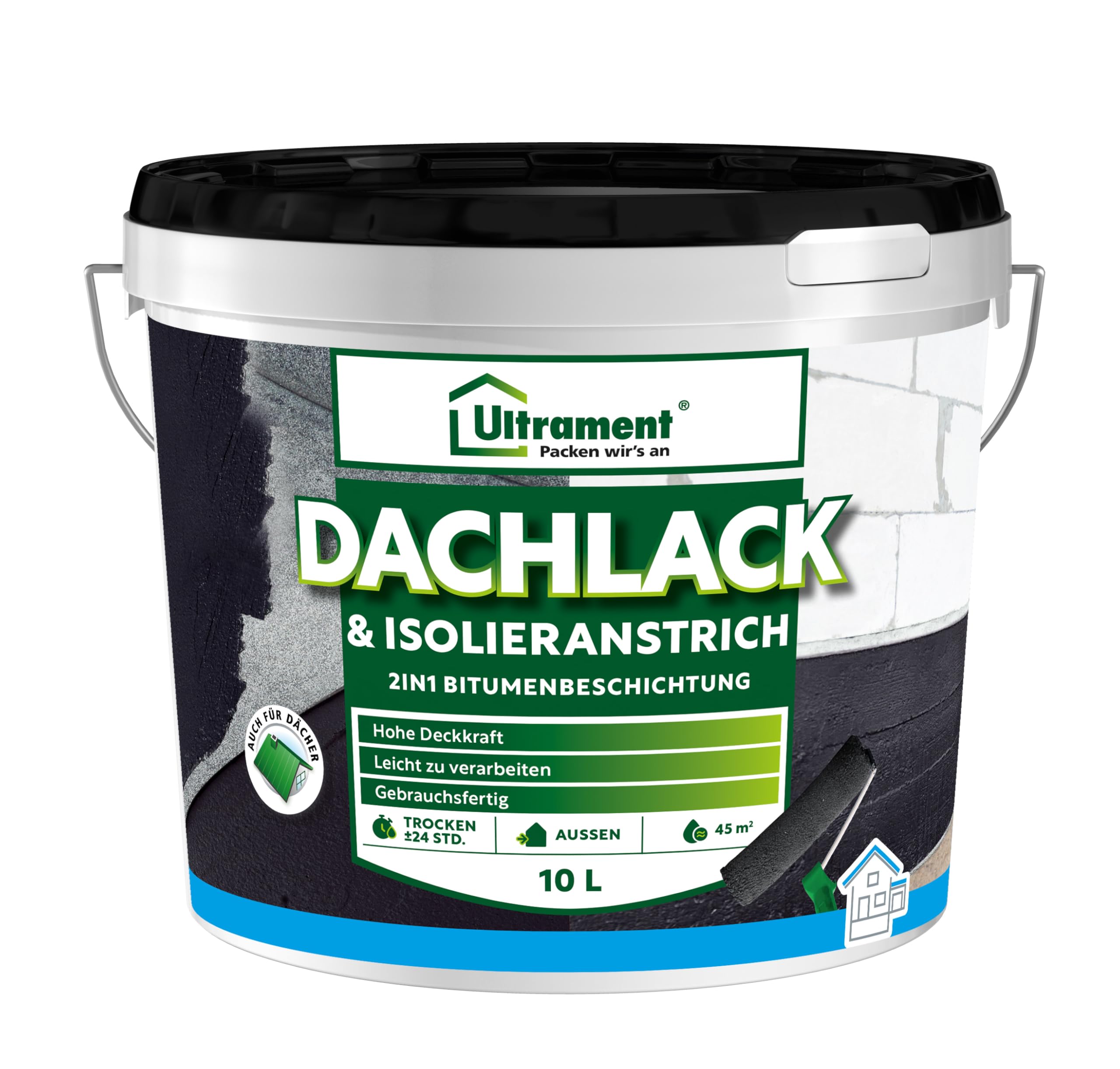 Ultrament Power Deckanstrich 2in1 10 kg dunkelbraun | Bitumenanstrich für Dach & erdberührte Bauteile | wasserabweisend, UV-beständig, gebrauchsfertig