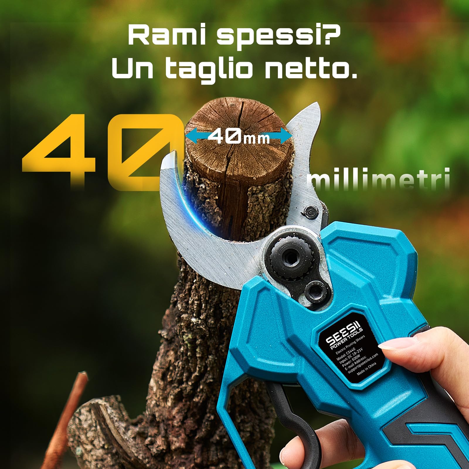 SEESII Forbici Potatura a Batteria 40 mm – Forbici Elettriche con 2× 4000mAh Batterie, Lama SK5, Motore Senza Spazzole, Schermo LCD, per Frutteti, Paesaggistica e Giardinaggio Professionale, CS440