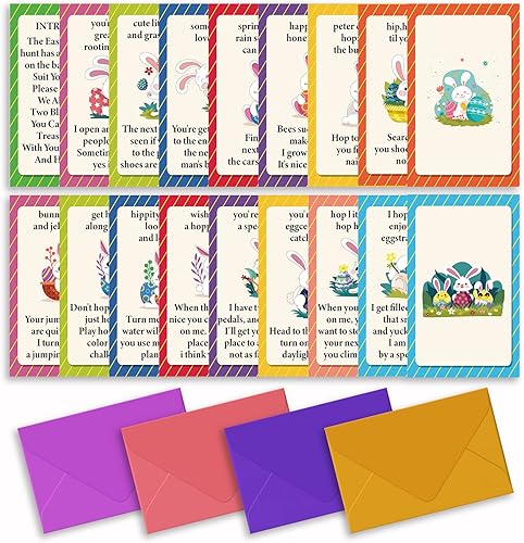 Tarjetas de búsqueda del tesoro de Pascua al aire libre con sobres, búsqueda de huevos de Pascua, juegos de búsqueda del tesoro al aire libre,