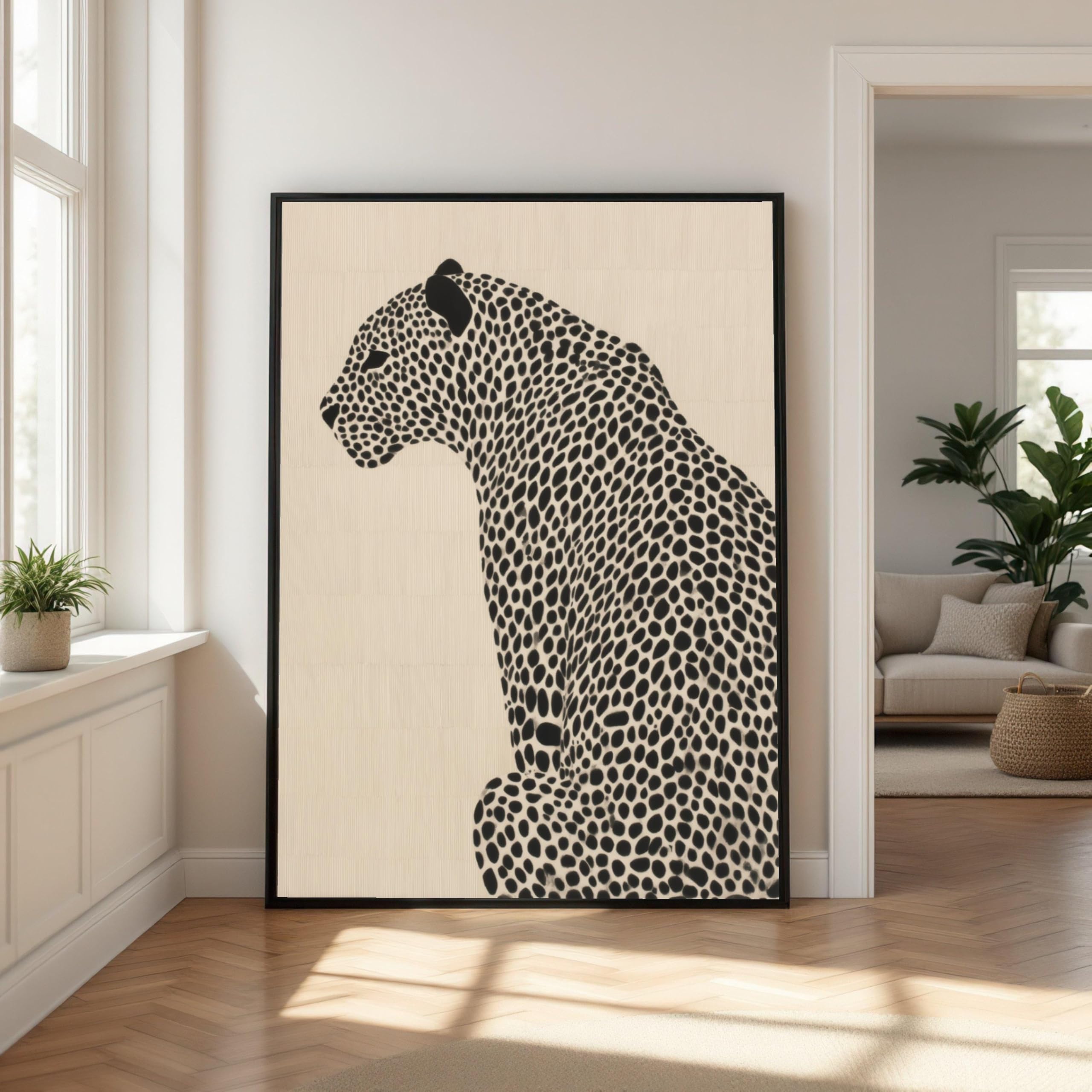 LMYCHENG Cheetah Profile Posters, Black and White Animal Wall Art, Minimalist Wildlife Canvas Painting, Ready to Hang Artwork(60x90cm/Frameless)