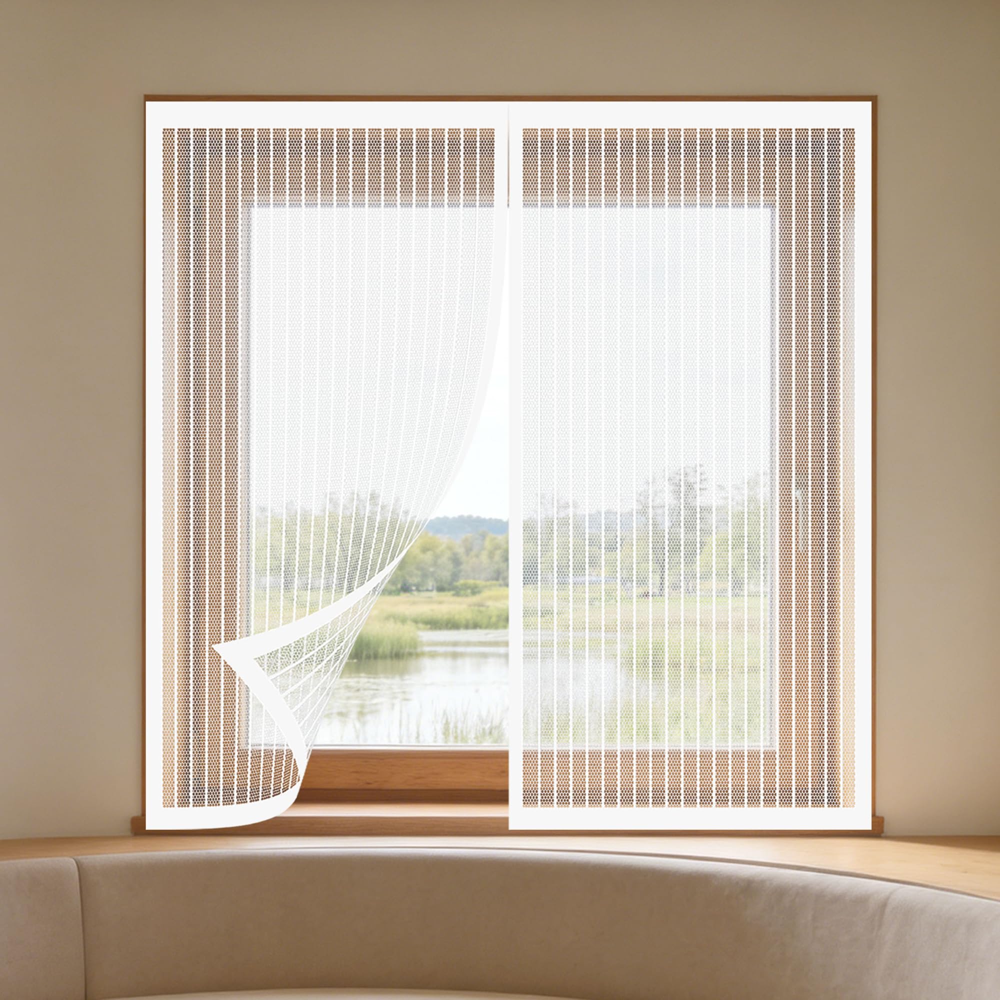 Moustiquaire fenêtre sans perçage 180x120 cm en maille amovible blanche