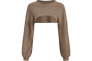 Women's Comfy Long Sleeve Round Neck Casual Cropped Knit Sweater