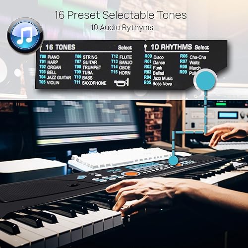 Miniatura 3 de Pyle, Piano digital portátil de 61 teclas, teclado de aprendizaje para principiantes con almohadilla de batería, grabación, micrófono, soporte para