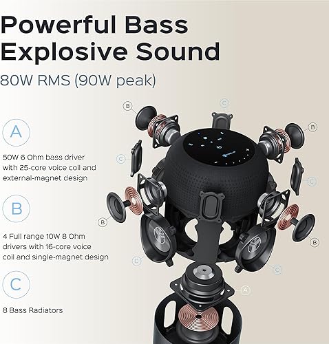 Miniatura 3 de TREBLAB HD-360 Pro - Altavoz Bluetooth de ultra alta tecnología con sonido envolvente de 360, sistema de 5 controladores de alta potencia de 90 W