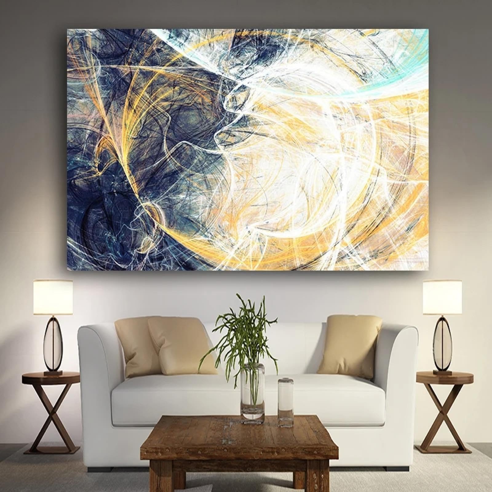 BMGKYAGL Pintura en lienzo con líneas geométricas abstractas, carteles e impresiones de arte pop, estilo nórdico, cuadro de pared moderno, decoración para sala de estar, 55 x 100 cm, sin marco