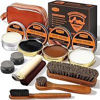 Nuroon 13-Pc Leather Shoe Care Kit: Horsehair Brushes, Black/Brown/Neutral Polish, Mink Oil for Boots & Shoes - Complete Cleaning Set