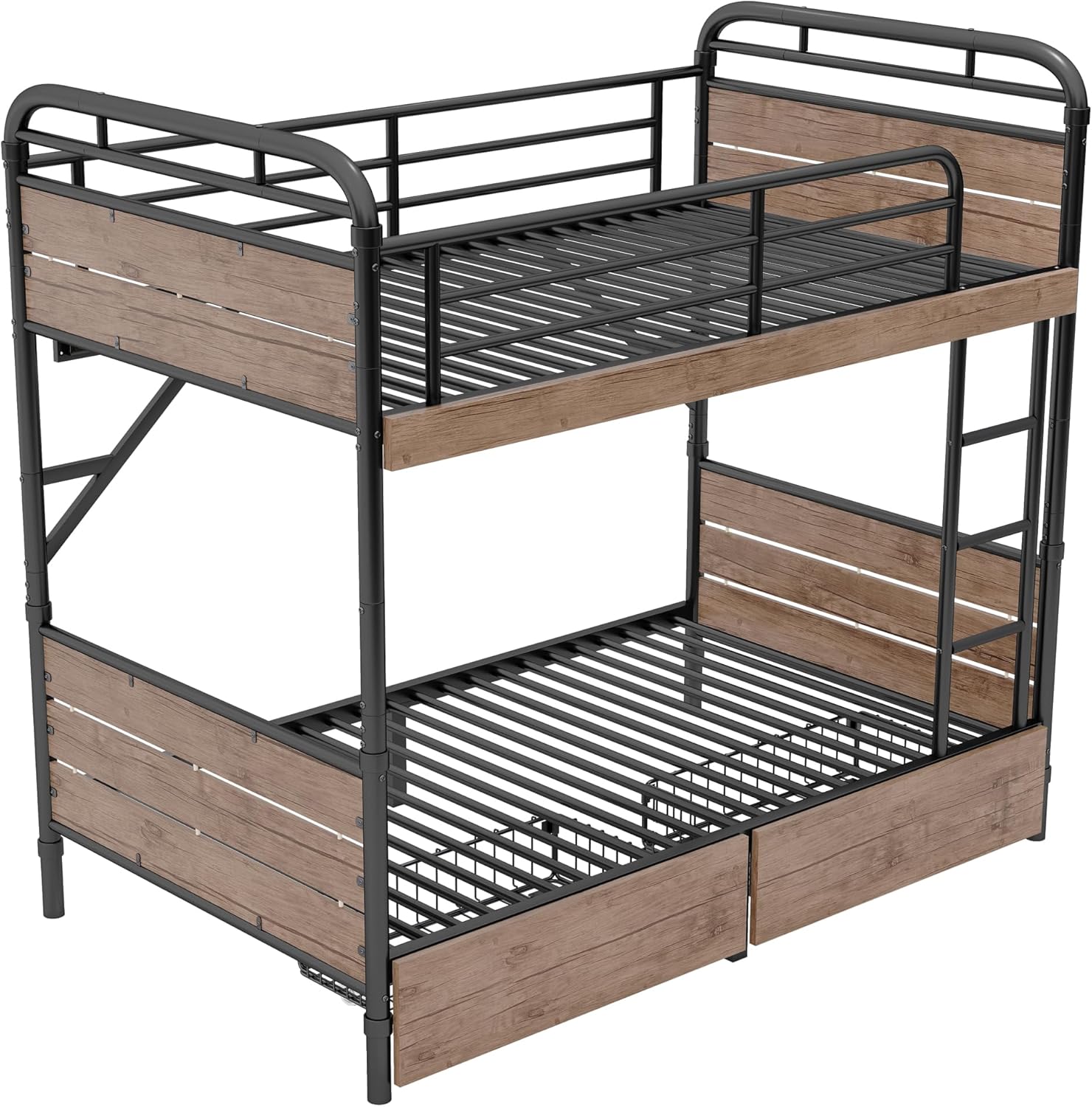 DNYN Twin XL Over Twin XL Bunk Bed with Storage Drawers & Led & USB Port for Kids,Adults,Detachable Metal Bedframe w/Safety Guardrails,Easy Assembly & No Spring Need Required, Black