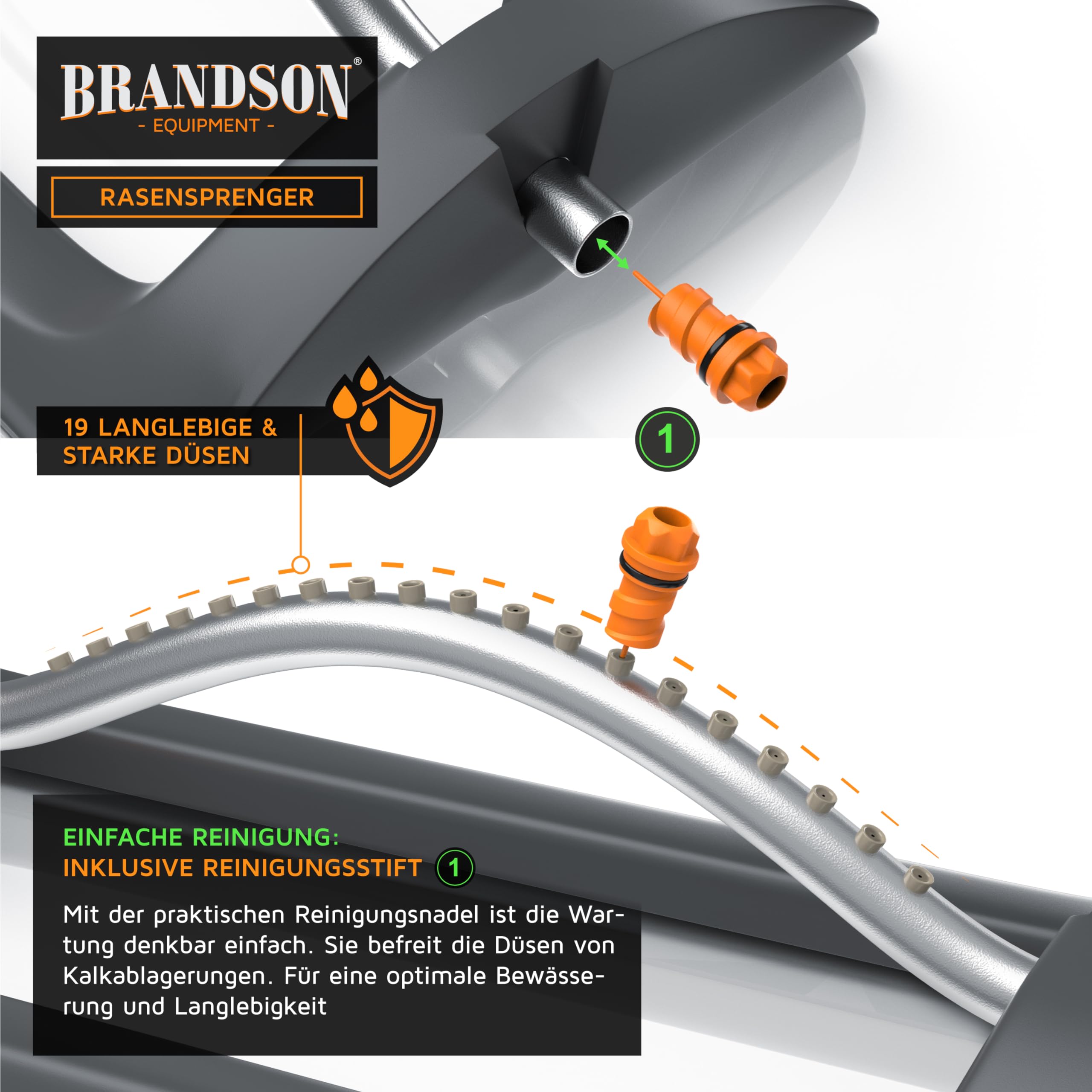 Brandson - Rasensprenger Viereckregner Rasensprinkler 3/4 Zoll - Garten Oszillations Regner – für gleichmäßige Flächenbewässerung – große Flächen bis zu 250 m² - schwarz
