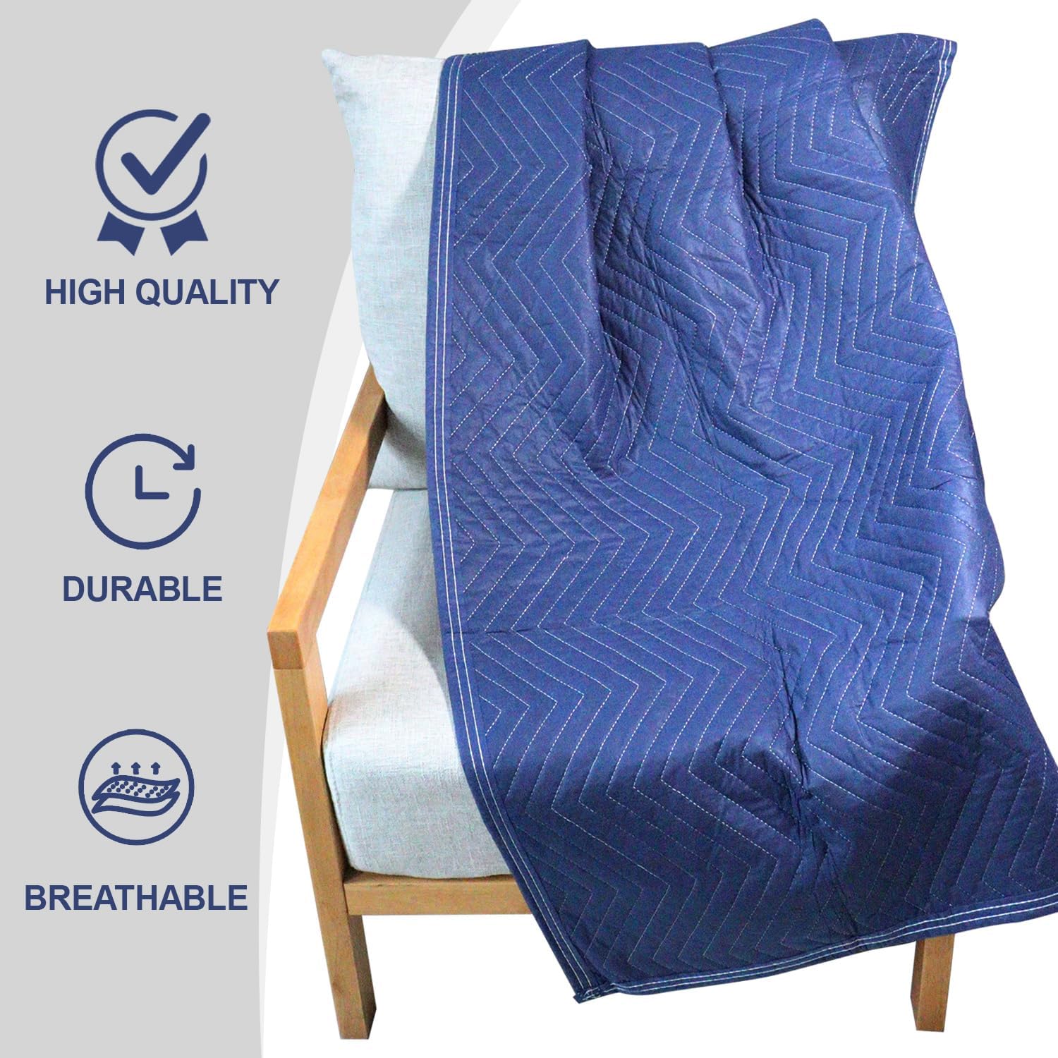 4 Pack Moving Blankets 40''x72''Heavy Duty Packing Blankets for Protecting Furniture Moves Storage, Professional Quilted Shipping Furniture Pads Navy (Blue)
