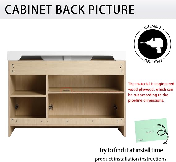 48 Inch FreeStanding Vanity, 48 Bathroom Vanity with Sink, Single Sink Floor Stand Vanity Combo, Modern Brown Bathroom Vanity Set with 3 Doors and White Basin Sink