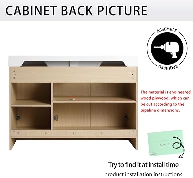 48 Inch FreeStanding Vanity, 48 Bathroom Vanity with Sink, Single Sink Floor Stand Vanity Combo, Modern Brown Bathroom Vanity Set with 3 Doors and White Basin Sink