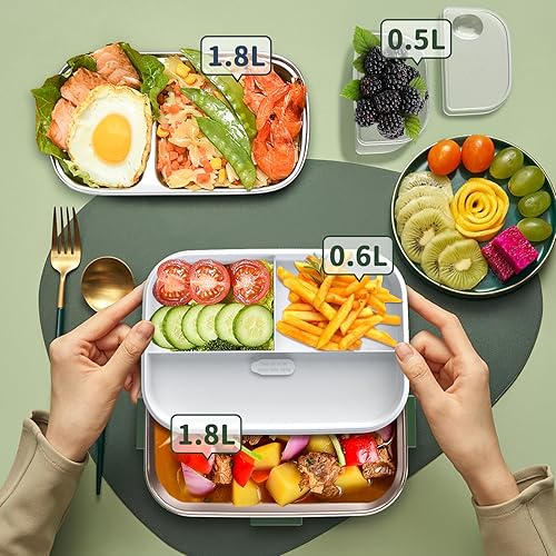 Miniatura 7 de Lonchera eléctrica con calefacción para adultos, 100W 3-EN-1 Paquete de 2 contenedores de 1.8L, lonchera con calefacción para hombres, portátil de