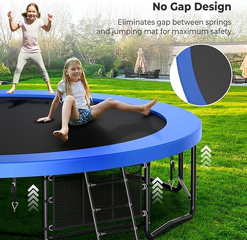 Miniatura 5 de Trampolín mejorado de 12, 14, 15, 16 pies para niños y adultos, trampolines al aire libre con postes curvos, trampolín en forma de calabaza con