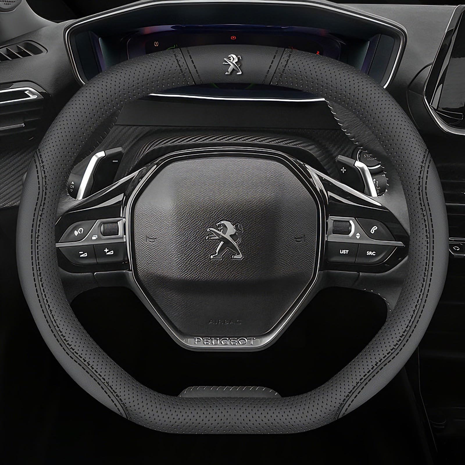 Xiaofeidafa A Car Steering Wheel Cover For Peugeot 208 308 2008 3008 508 508 Sw 5008 Rifter, Leather Nti-Slip Breathable Steering Wheel Protector Stylish Car Interior Ccessory,