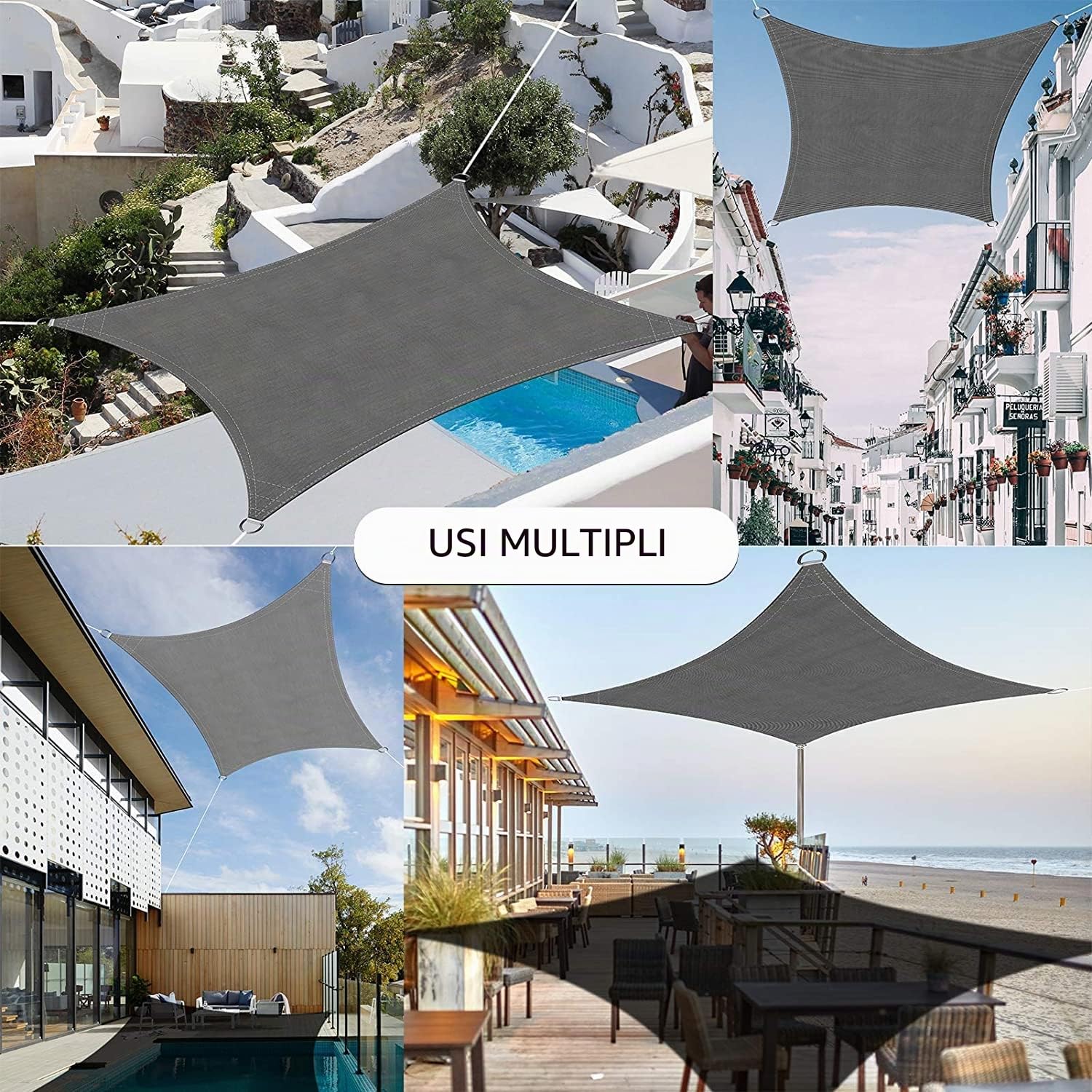 Ankuka Vela Ombreggiante Impermeabile 3x5m Grigio Tenda a Vela Rettangolare con Fune Tenda da Sole per Esterno Protezione Raggi UV 98% Adatto per Giardino Terrazzo e Campeggio