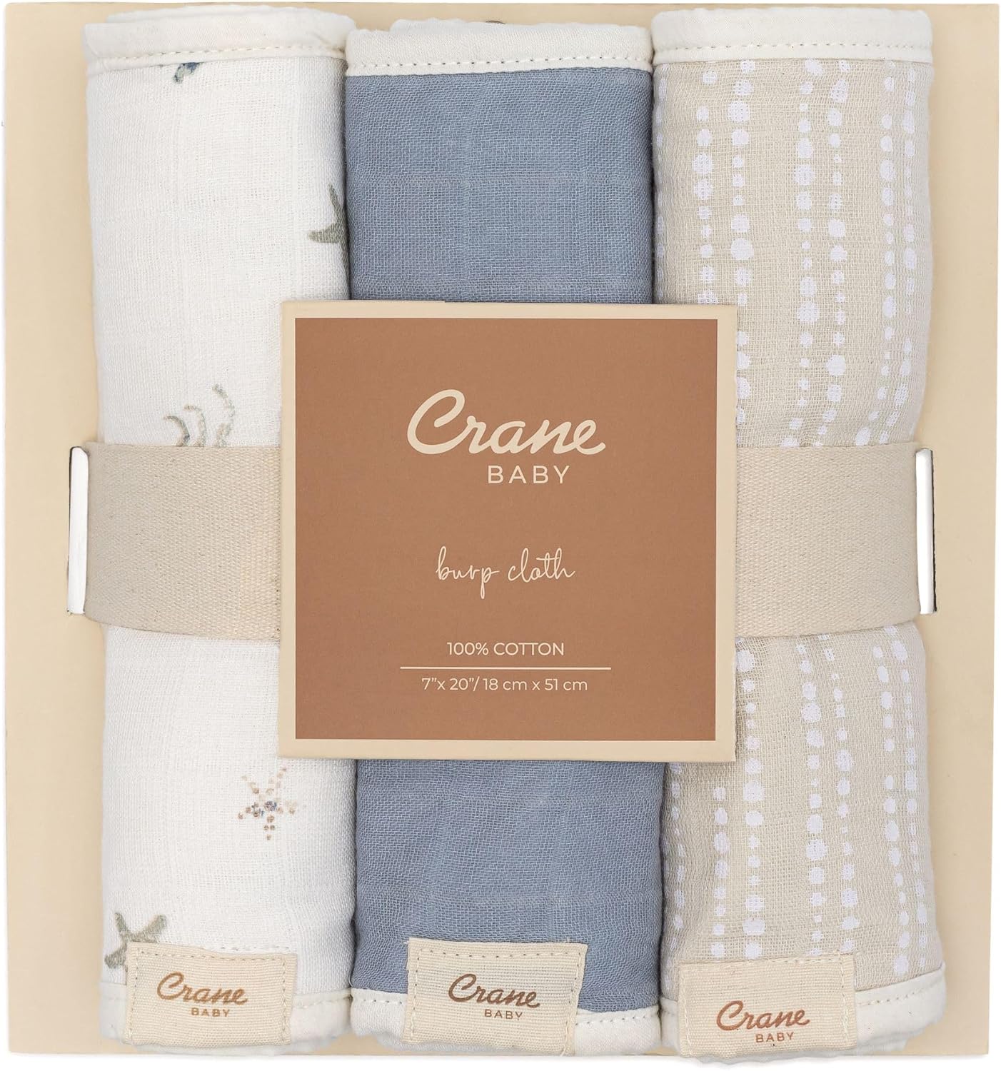 Crane Baby Muslin Baby Burp Cloths, Lightweight Absorbent Burp Cloth, Sea Life Jellyfish, Set of 3, 7” x 20”, Newborn Baby Essentials, Burp Cloths Baby Boy, Burp Cloths Baby Girl, Newborn Essentials