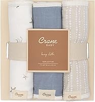 Vista 7 de Crane Baby Paños de muselina para bebé, paño ligero y absorbente para eructos, medusas de vida marina, juego de 3, 7" x 20", esenciales para bebé