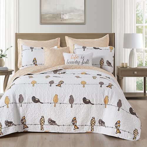 Lush Decor Rowley Birds Quilt Set, 7 Piece Set, King,