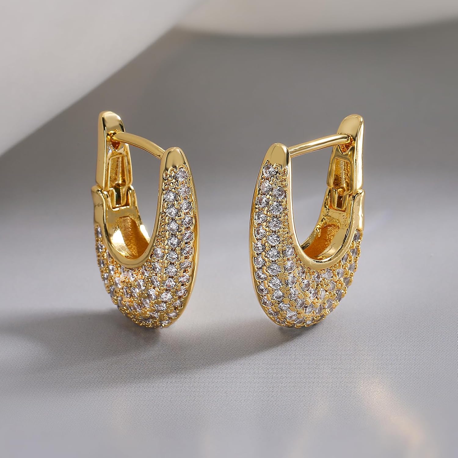 18K Gold Plated Cubic Zirconia Geometric Hoop Earrings For Women - Image 4
