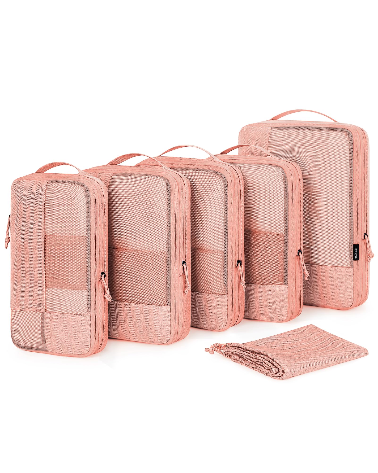 BAGSMART Compression Packing Cubes for Suitcase, 6 Set Travel Packing Cubes for Luggage, Compression Travel Cubes & Suitcase Organizer for Packing with Shoe Bag Orange