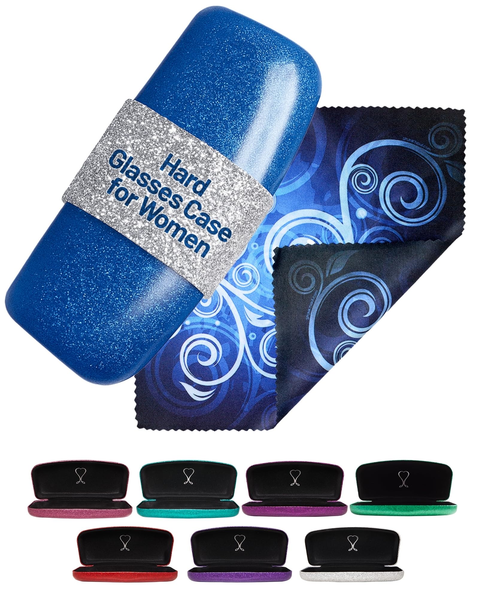 SPUNKYsoul Sparkle Smooth Glitter Hard Shell Eyeglass Case for Women, Protective - Christmas Gifts for Wife & Teenagers