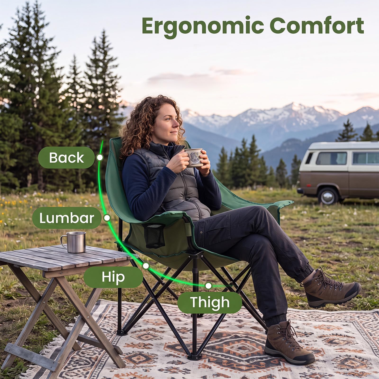 GOPLUS Chaise de Camping Pliante, pour Plage/Pêche/Randonnée | Fauteuil de Peche Surdimensionné Portable avec Porte-Gobelets, Poche en Maille et Sac de Transport pour Pêche Jardin Plage