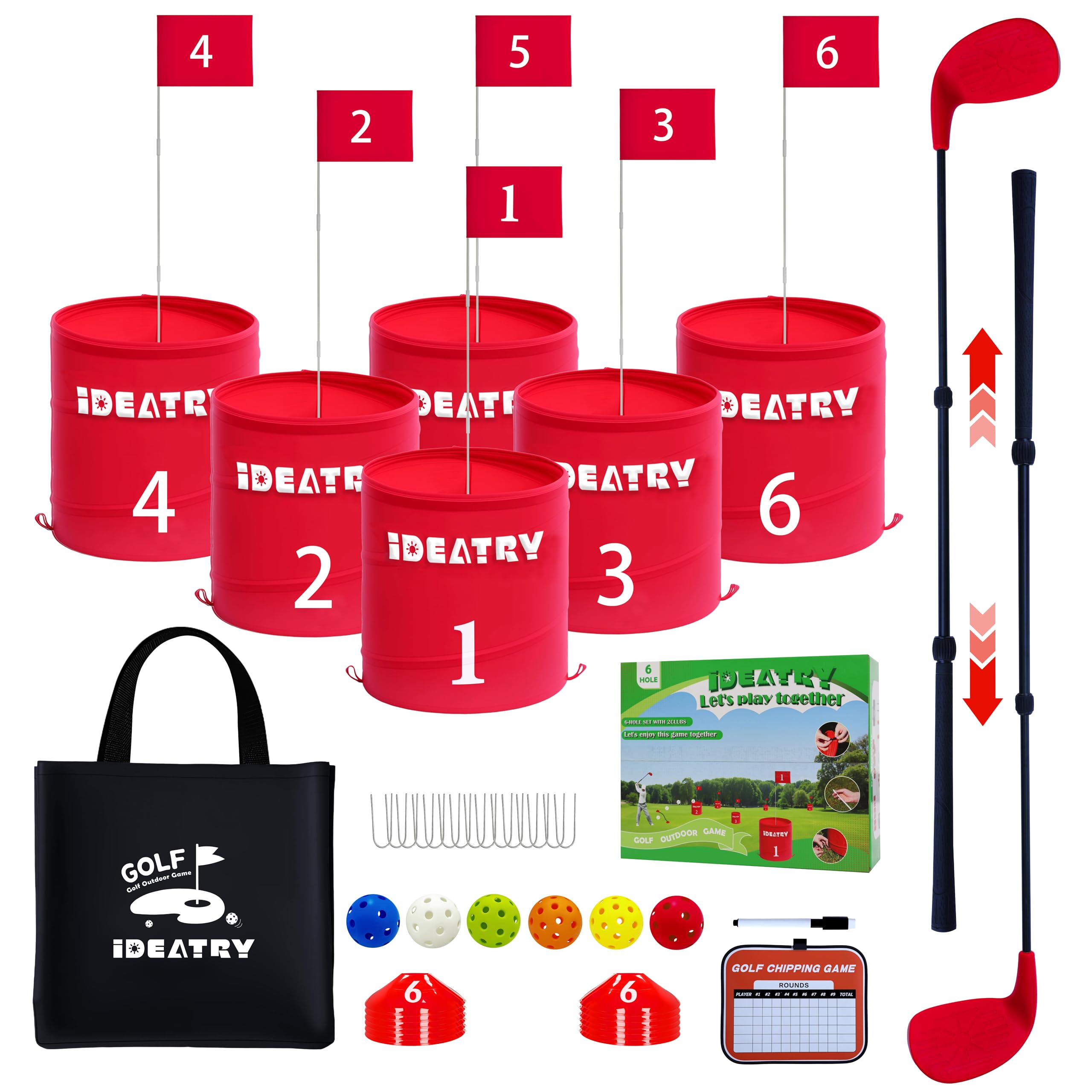 IDEATRY Ultimate 6 Holes Backyard Outdoor Golf Games with 2 Adjustable Clubs, Lawn Golf Game for Adults to Practice, Idea for Camping/Party/Beach