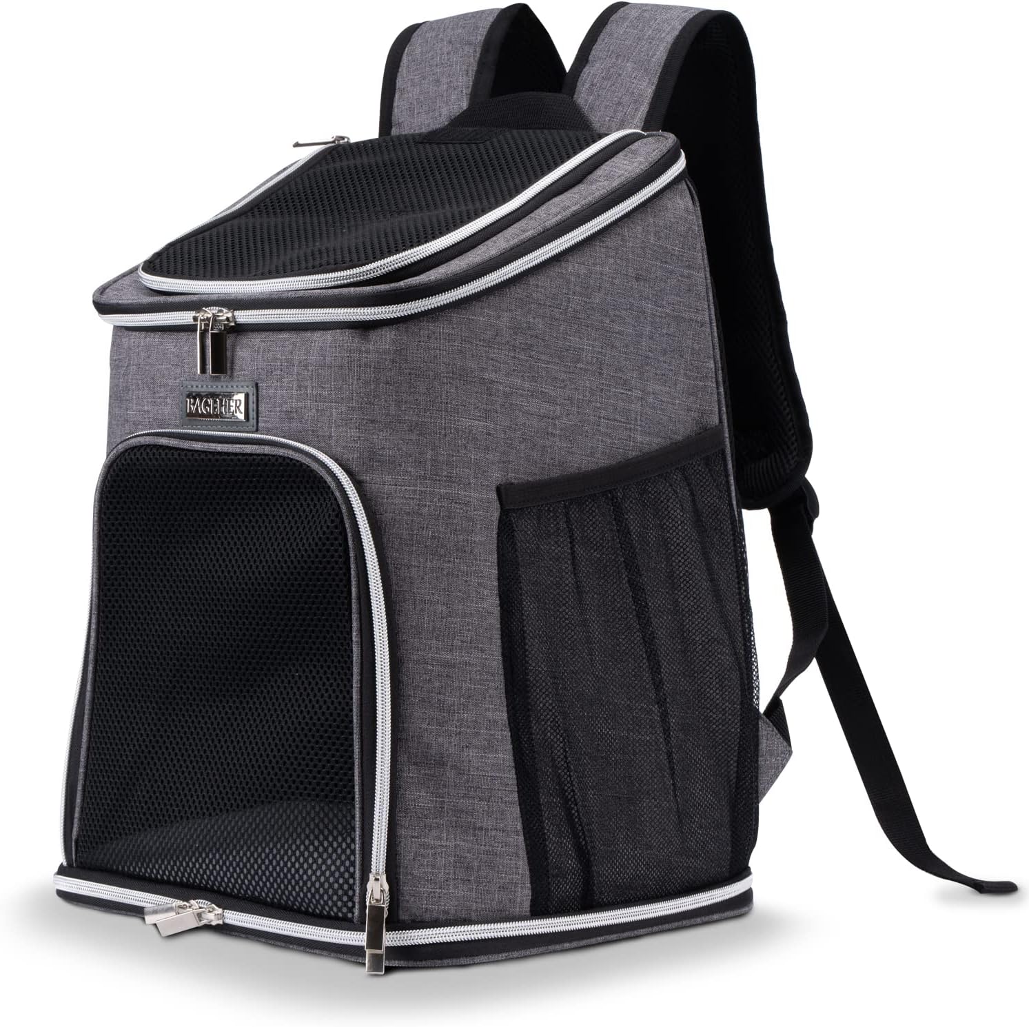 BAGLHERCat Backpack Carrier, Mesh Pet Cat Carrier for Medium Small Dog Cat Puppy Kitten Bunny up to 18lbs, Dog Travel Backpack for Picnic Hiking Walking Cycling,Grey
