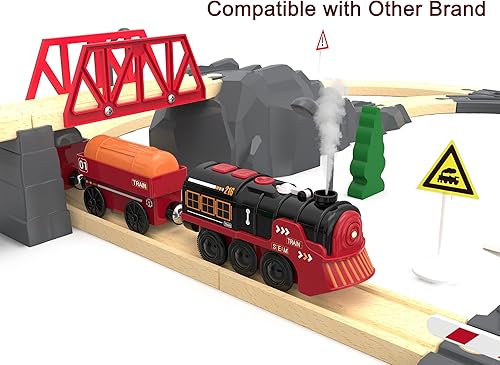 Miniatura 5 de Juego de tren eléctrico de juguete para pistas de madera, tren motorizado a control remoto para niños, compatible con Thomas, Brio