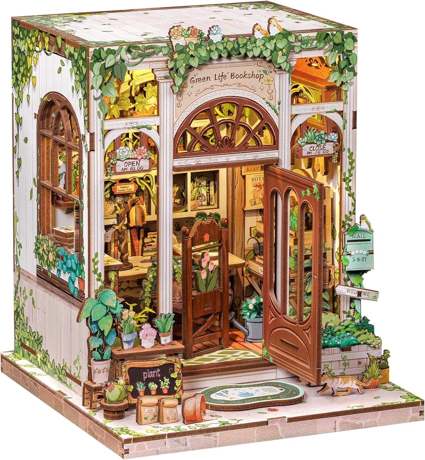 CUTEBEE Book Nook Kit, DIY Wooden Miniature House Garden, Miniature House DIY Bookshelf Decoration