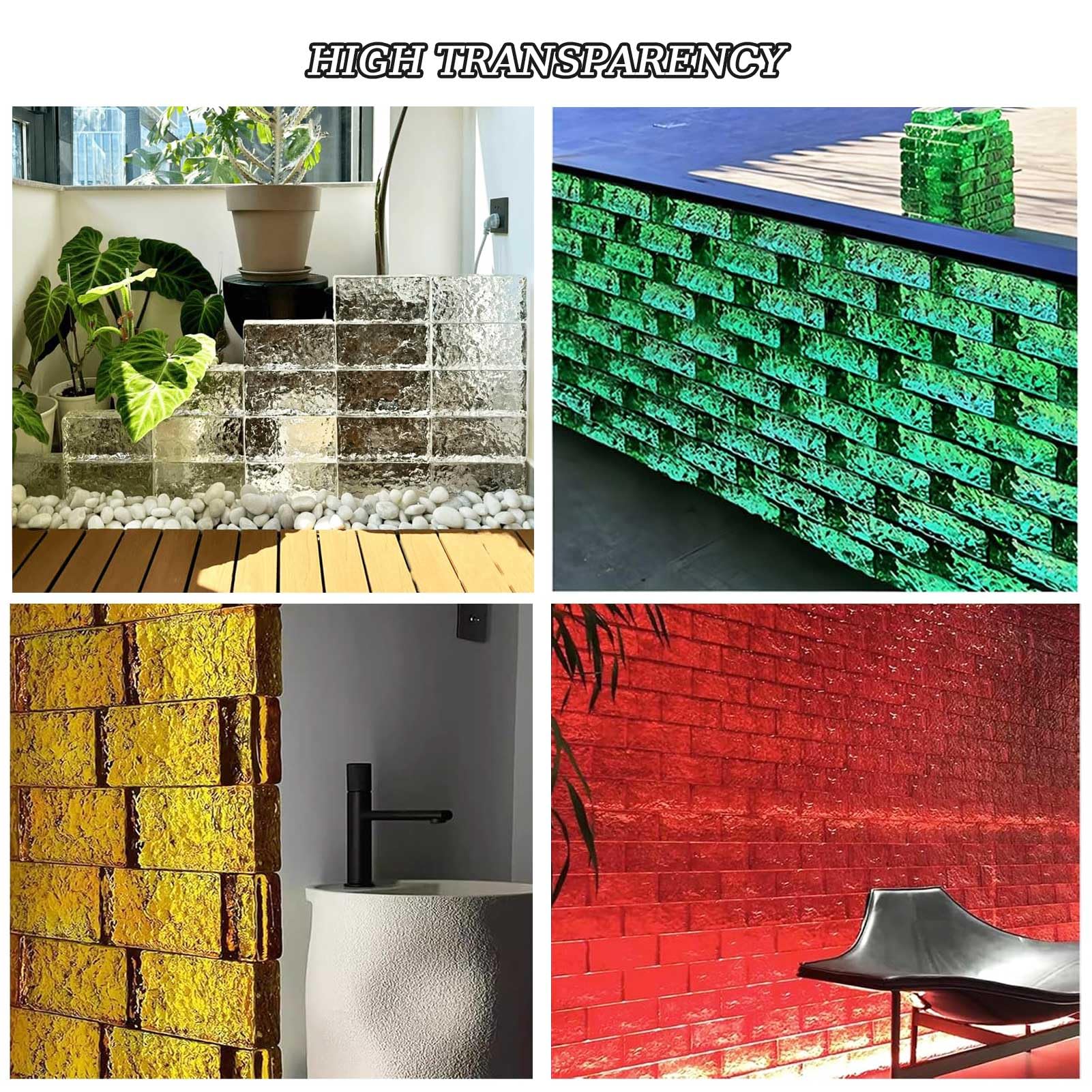 Mattoni in Vetro Trasparenti Rettangolari con Motivo a Cristallo Ghiacciato, Utilizzati in Ambito Edilizio per Pareti Divisorie, Nonché per Impianti di Illuminazione Fai da Te,Verde,4 Brick