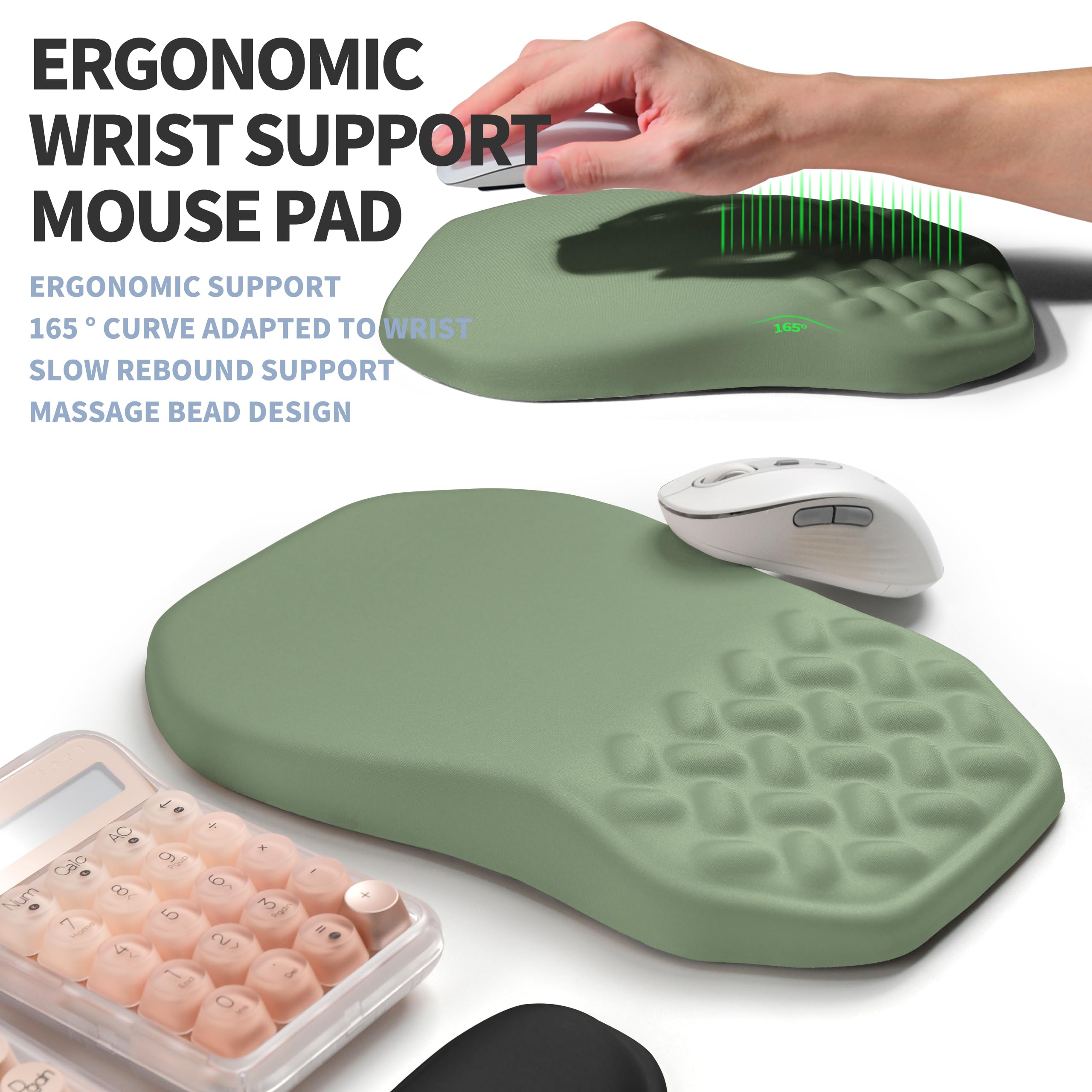 Set ergonomico 2 in 1, poggiapolsi e tappetino per mouse per massaggio, supporto per il polso, memory foam per alleviare la sindrome del tunnel carpale e il dolore al polso (verde oliva)