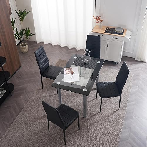 Miniatura 7 de Juego de 4 sillas de comedor y cocina, sillas auxiliares montadas con respaldo alto, sillas de comedor con patas de metal y asiento acolchado para