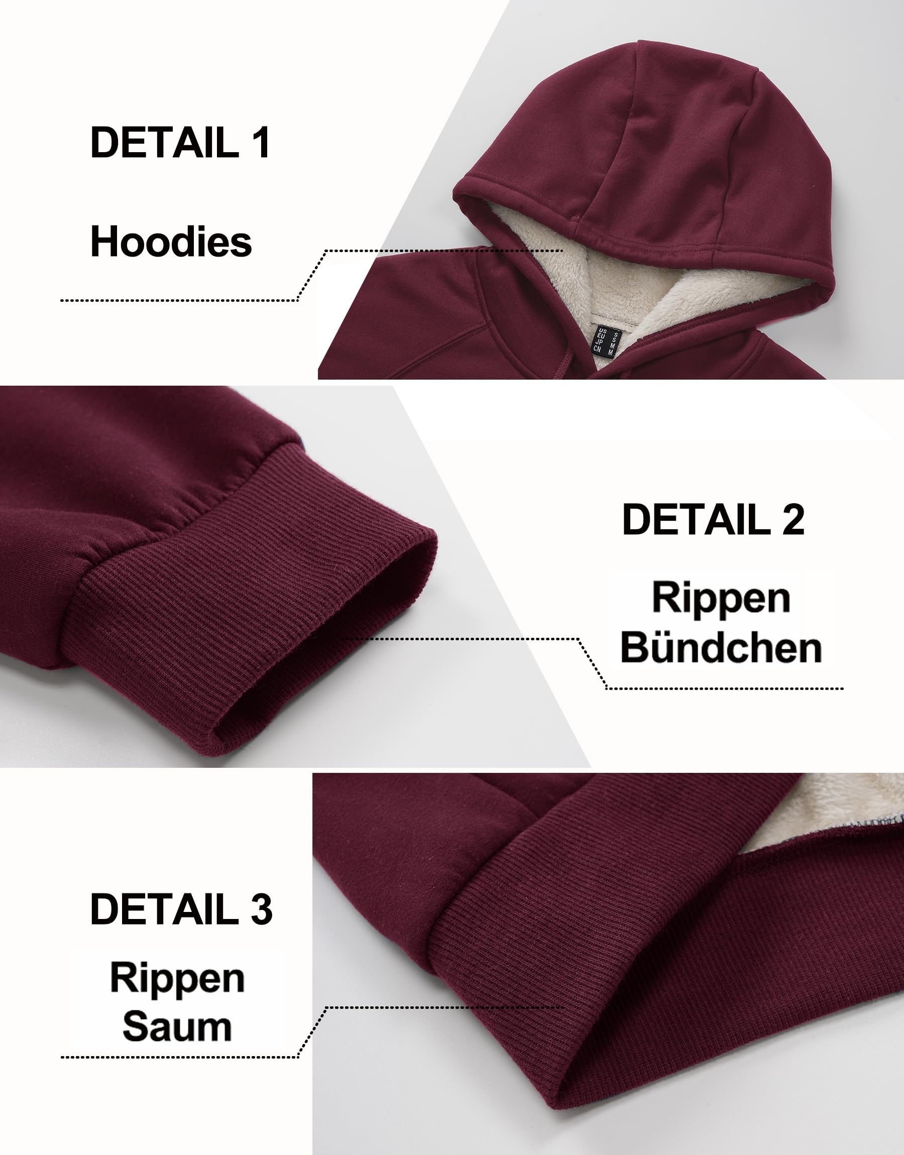 Cavva Herren Dickes Hoodie Thermo Gefüttert Baumwolle Warm Kapuzenpullover | Dicker Stoff, Fleecegefüttert, große Taschen, verstellbare Kapuze, winddichte WinterJacke, Outdoor