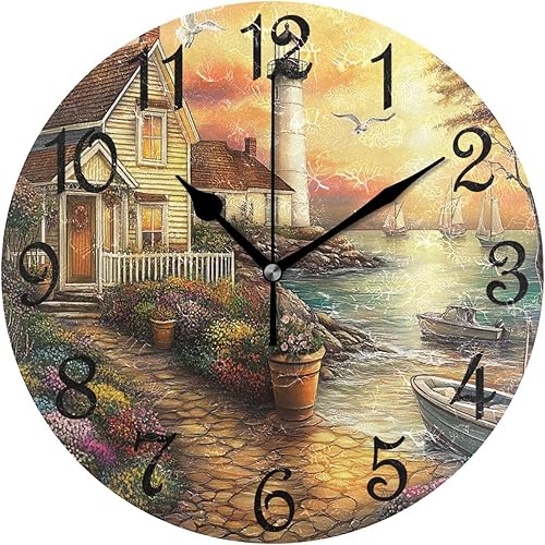 Miniatura 10 de Reloj de pared redondo de madera con flores de burro blanco y negro, silencioso, sin tictac, reloj de baño de 10 pulgadas, funciona con pilas, para