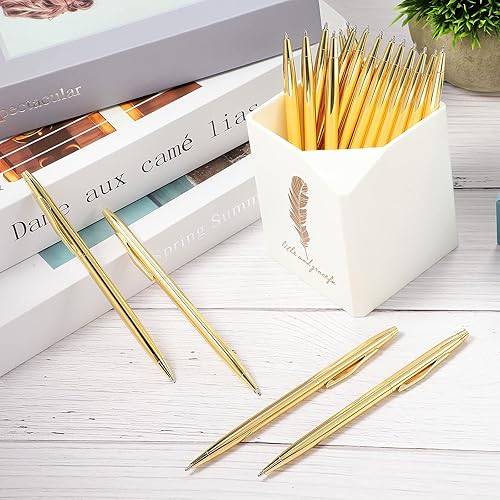 Miniatura 5 de Tenare Bolígrafos retráctiles metálicos delgados y retráctiles, bolígrafos ligeros de tinta negra, bolígrafos de metal dorados, punta media de 0.039