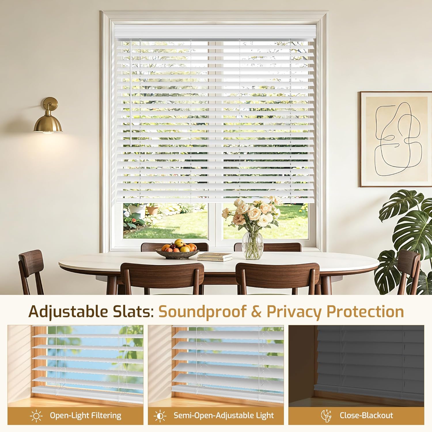 Grandekor Faux Wood Blinds Cordless,2" Horizontal Blinds with Iron Valance PVC Room Darkening Blinds & Shades for Windows,45" W x 64" H,White