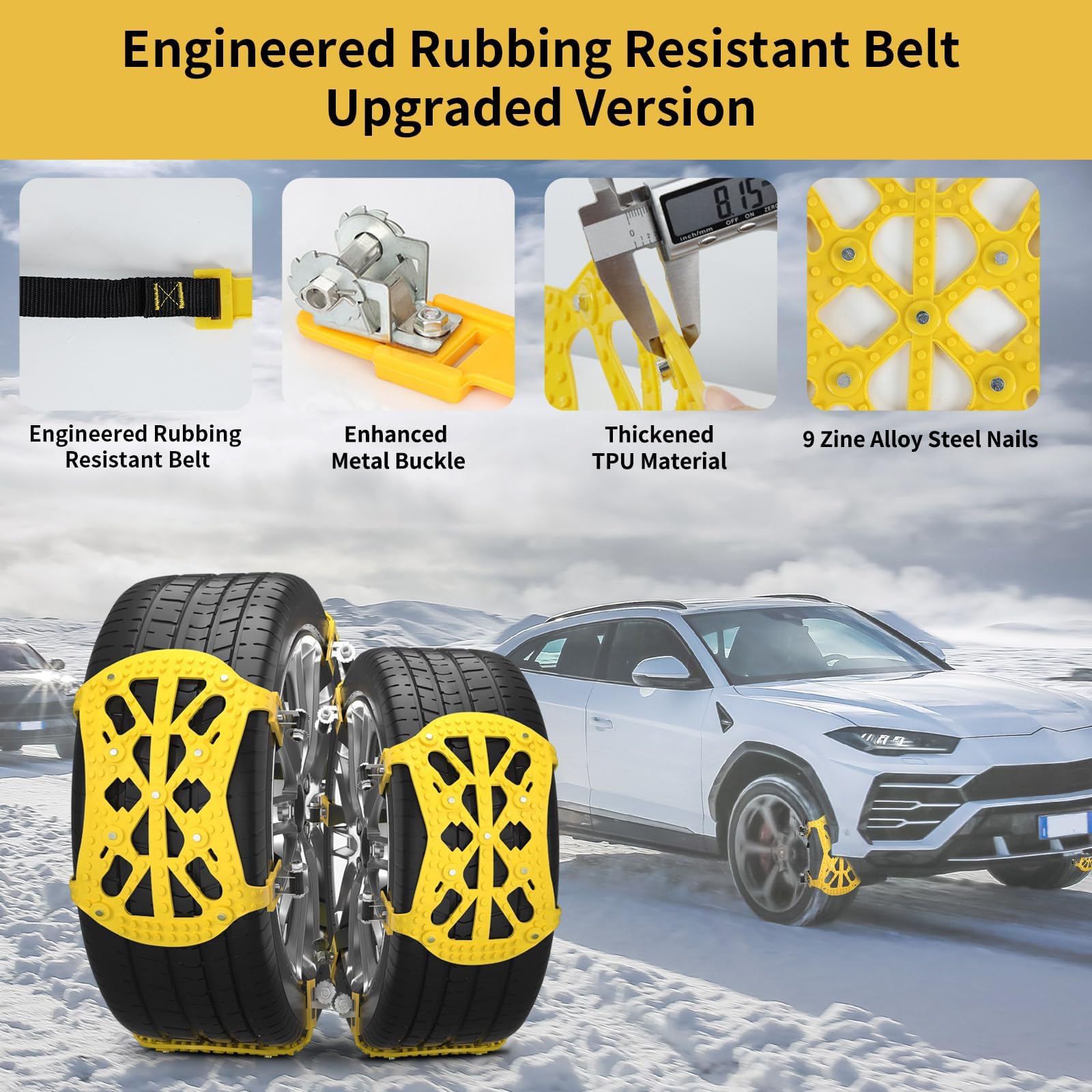 Cadenas de Nieve Universal para Coche, 6 Pcs para Neumáticos de 165-275 MM, Montaje Rápido para la Mayoría de Automóvil/SUV/Camión