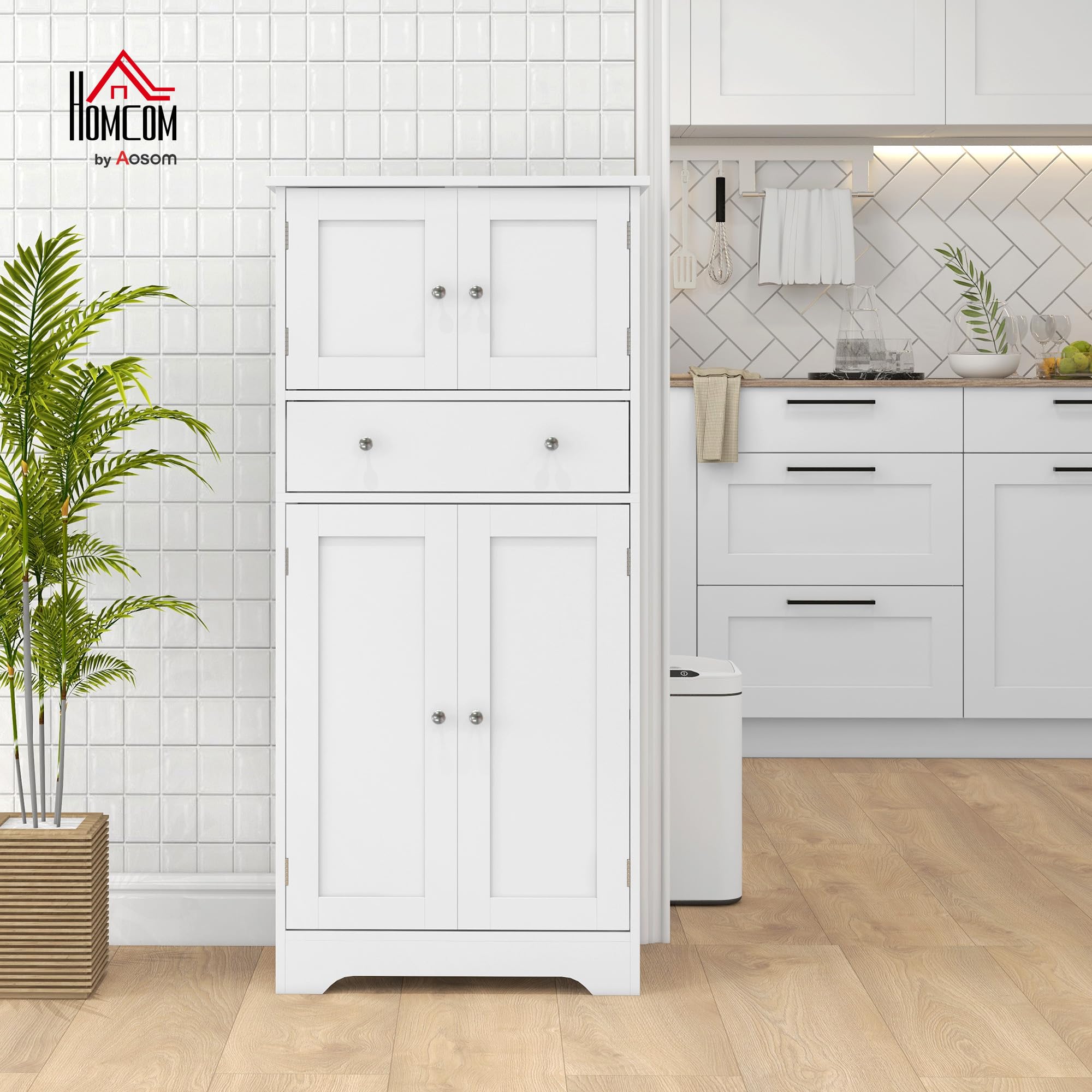 HOMCOM Armoire de Cuisine avec Placards, Tiroir 60 x 30 x 128 cm Blanc