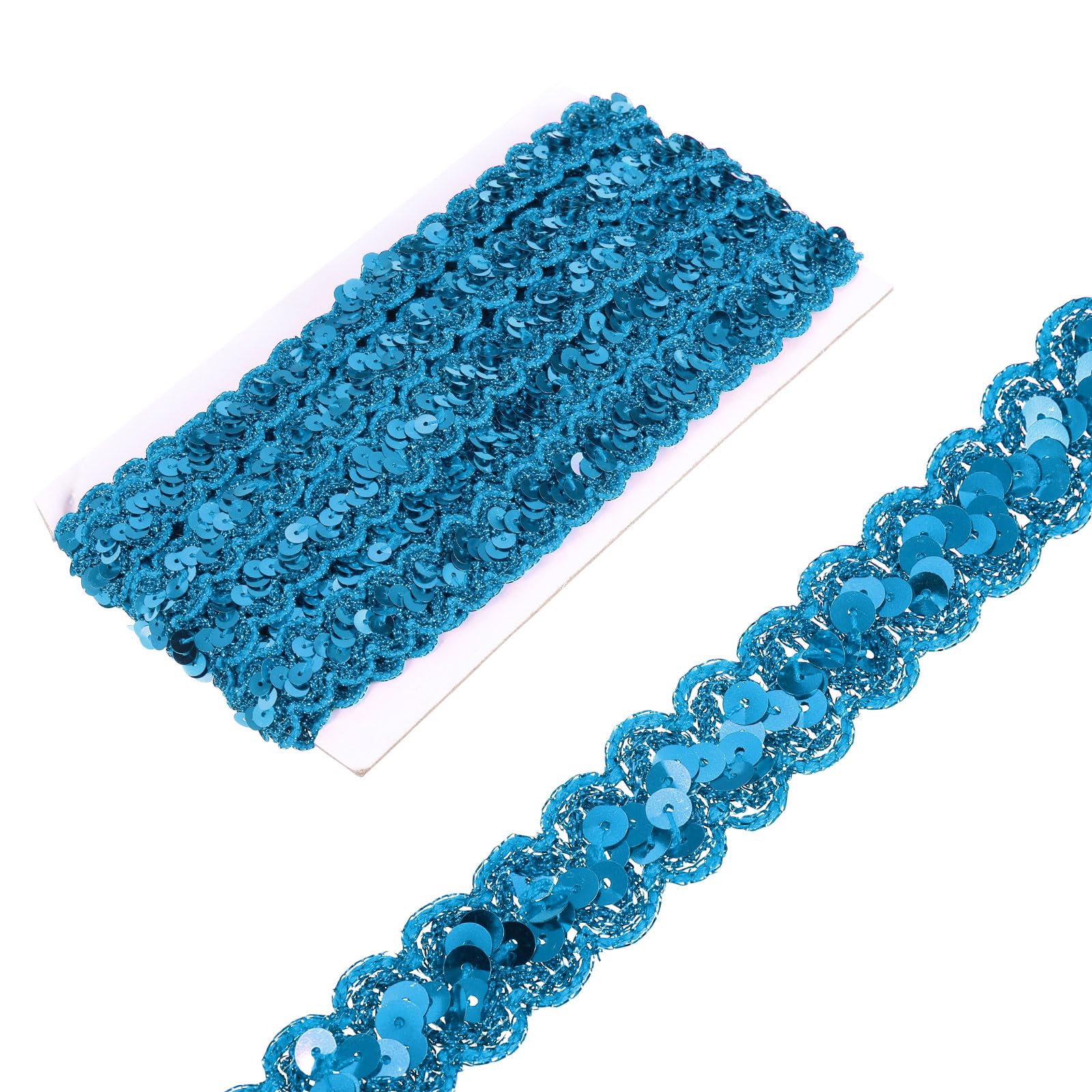 sourcing map 2.3cm x 6m Sequin Trim Lake Blue Flat Sequin Braid Trim Strip Paillette Ribbon for Crafts, Embellishments, DIY Sewing Costume Decor