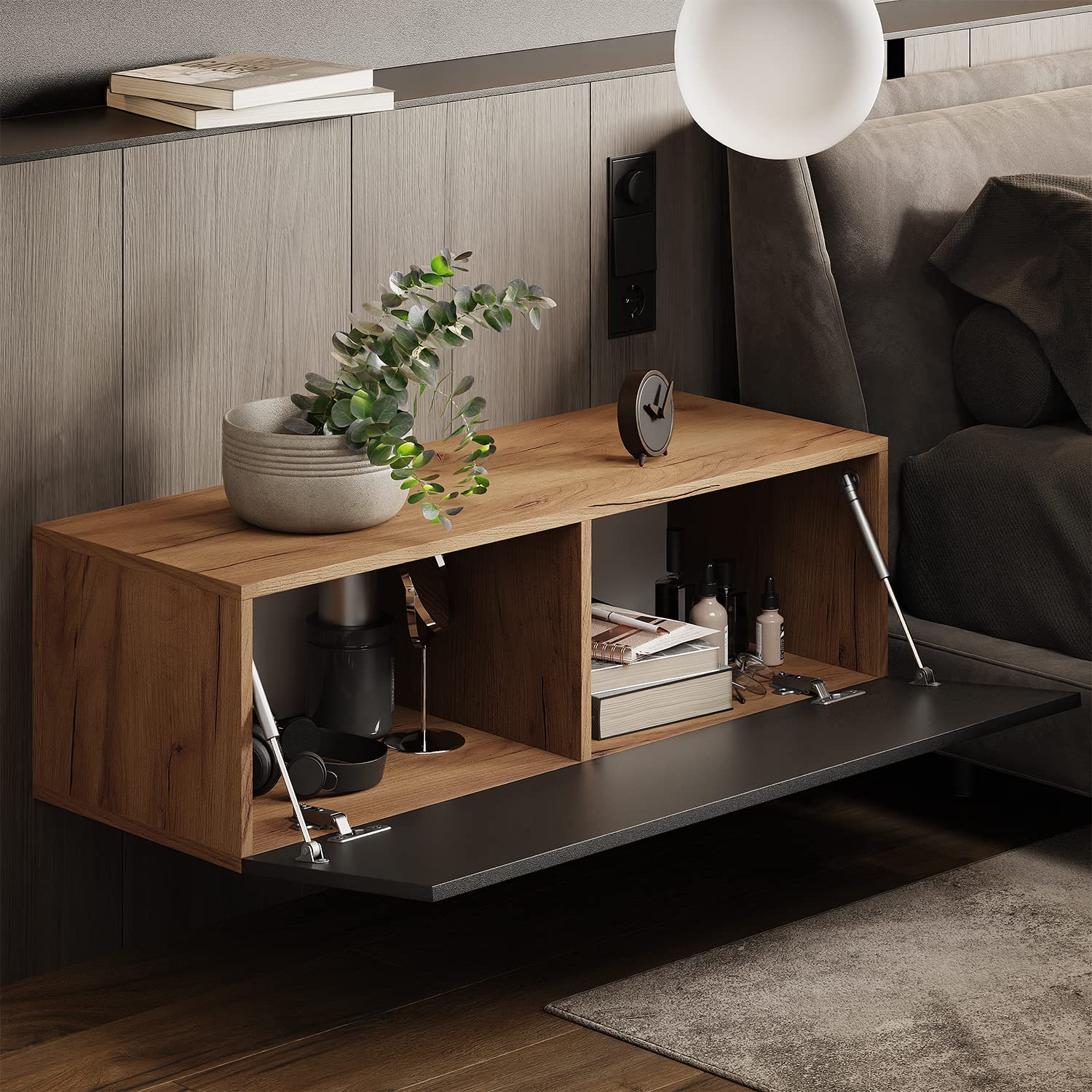 Planetmöbel Schlafzimmer Nachttisch Schrank 100 cm Gold Eiche