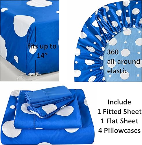 Miniatura 4 de American Home Collection Juego de sábanas y fundas de almohada estampadas de 6 piezas de microfibra cepillada, sin arrugas, 14 pulgadas de