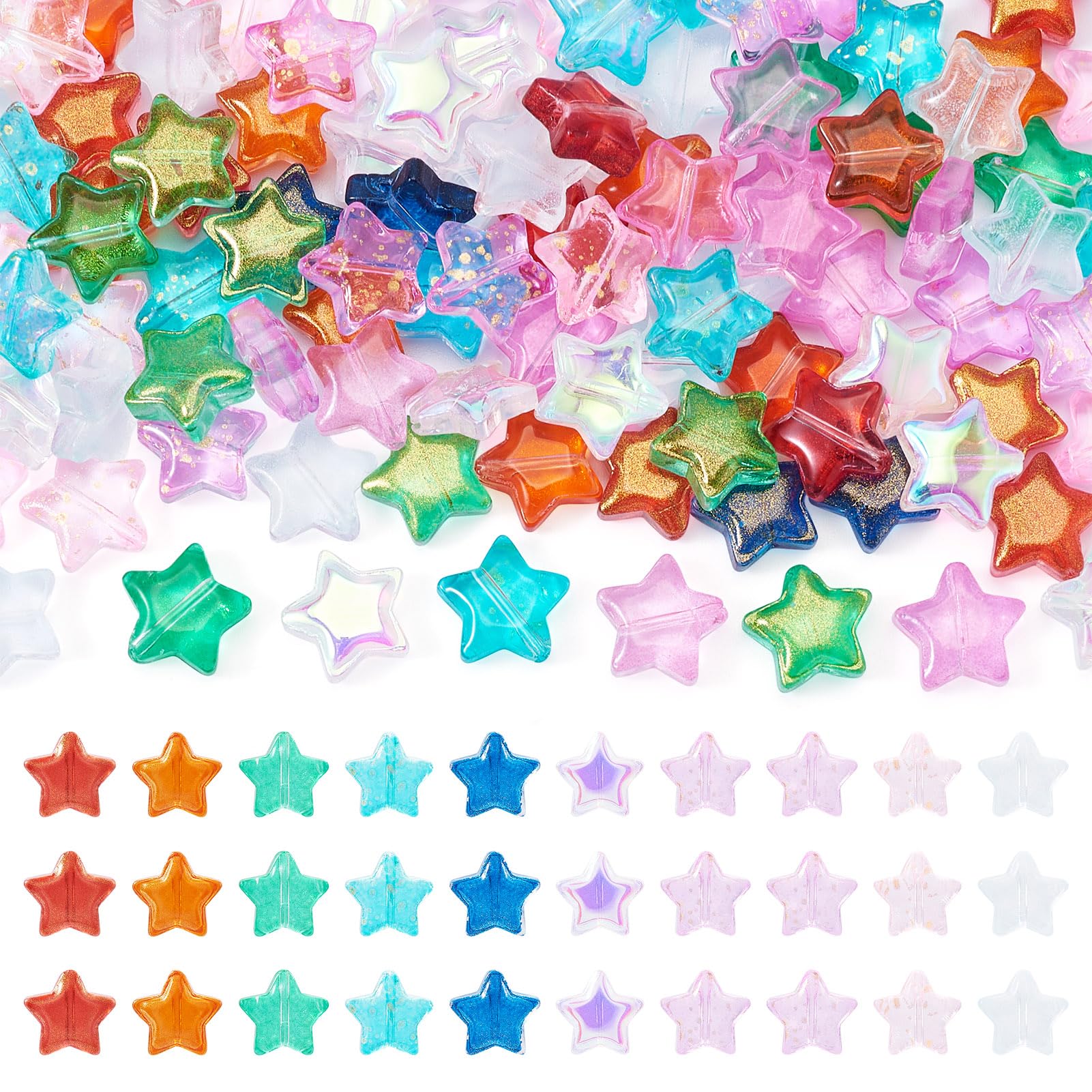 Bestewelry 100 pcs Star Glass Beads Pentagram Crystal Glass Beads Loose Spacer Charms Bead for Women Bracelets Necklace Earring Jewelry Making Home Decoration — image 1