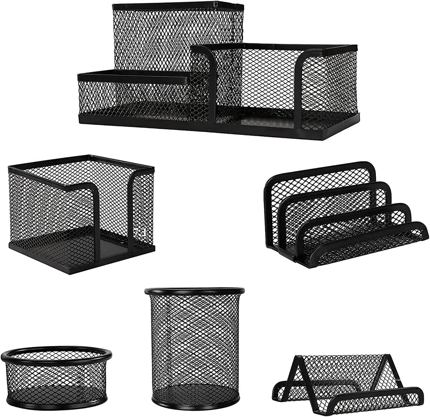 X Spring Mesh Desk Organizer Set, 6 Piece Metal Office Supplies Organizer, Accessories Set For Pens, Paper Clips, Sticky Notes, Small Object Storage